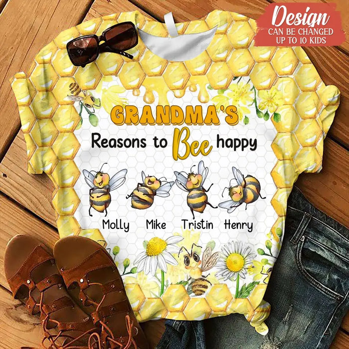 Personalized Grandma AOP T-shirt - Gift Idea For Grandma/Mother - Up to 10 Kids - Grandma's Reasons To Bee Happy