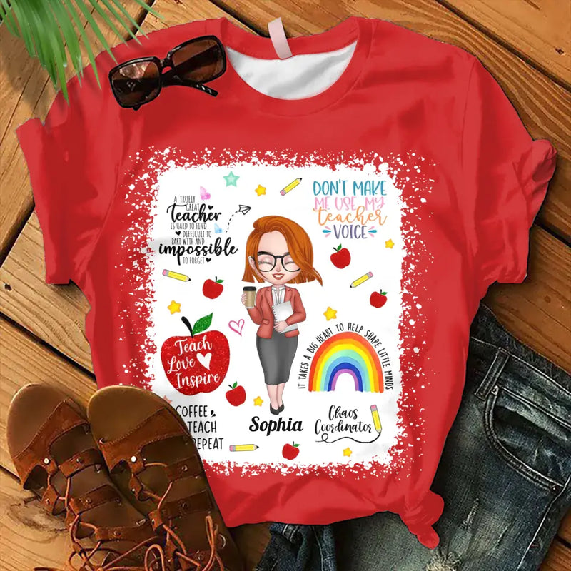 Personalized Teach Love Inspire Teacher AOP T-shirt - Gift Idea For Teacher
