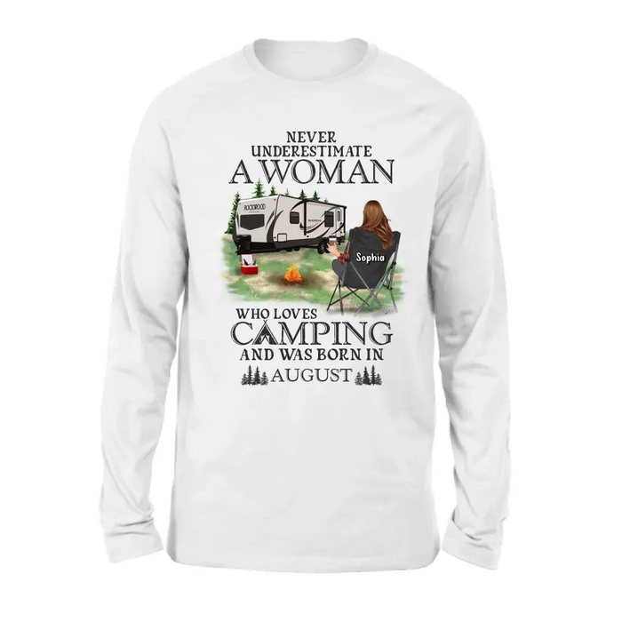 Custom Personalized Camping Shirt/ Hoodie - Gift Idea For Camping Lover - Never Underestimate A Woman Who Loves Camping And Was Born In August