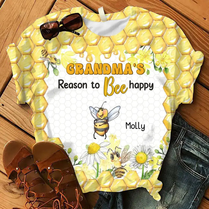 Personalized Grandma AOP T-shirt - Gift Idea For Grandma/Mother - Up to 10 Kids - Grandma's Reasons To Bee Happy