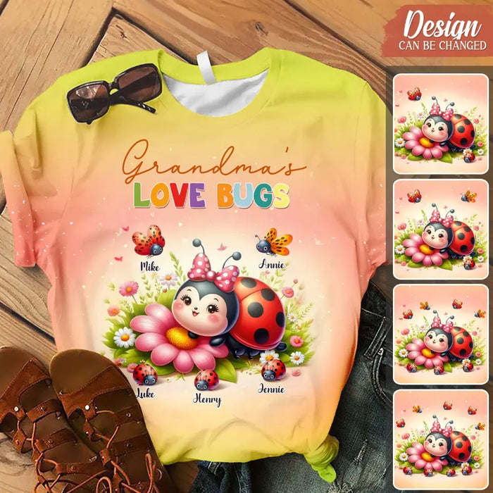 Personalized Grandma AOP T-shirt - Gift Idea For Grandma/Mother - Up to 10 Kids - Grandma's Love Bugs