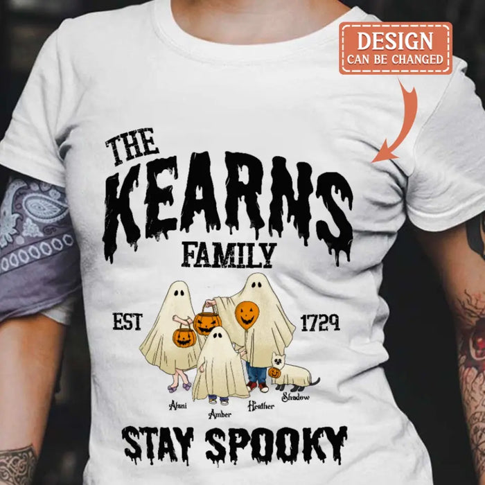 Custom Personalized Spooky Family T-shirt/ Long Sleeve/ Sweatshirt/ Hoodie - Gift Idea For Family/ Halloween - Parents/ Couple With Upto 3 Kids And 3 Dogs/Cats