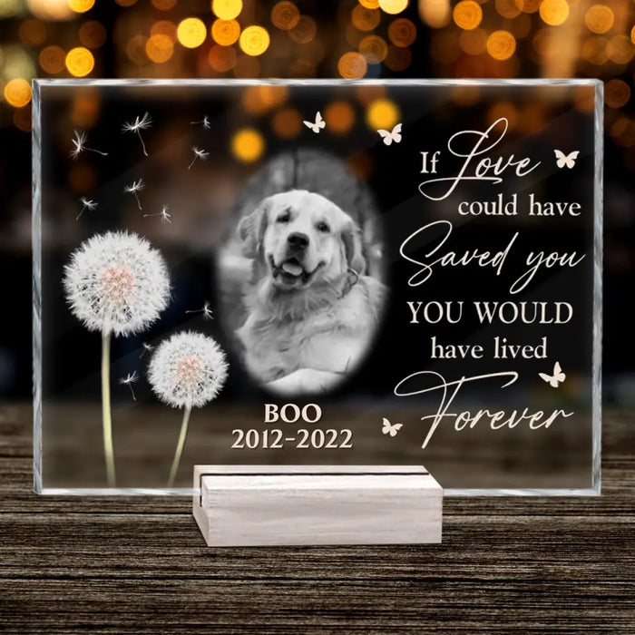 Custom Personalized Memorial Pet Photo Acrylic Plaque - Memorial Gift For Pet Owners - If Love Could Have Saved You You Would Have Lived Forever