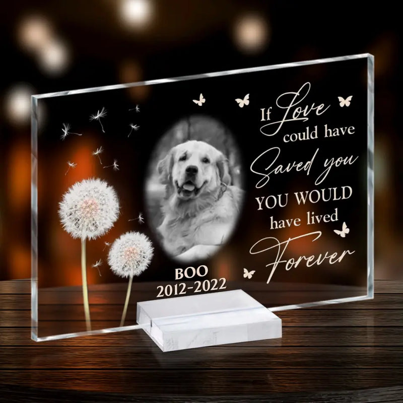 Personalized Memorial Pet Photo Acrylic Plaque - Memorial Gift For Pet Owners - If Love Could Have Saved You You Would Have Lived Forever