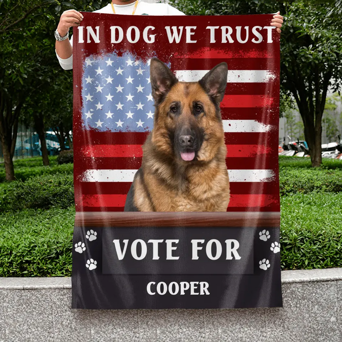 Custom Personalized Funny Dog Flag Sign - Upload Photos - In Dog We Trust