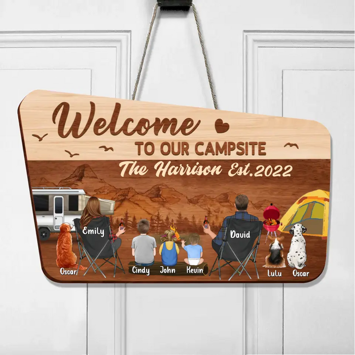 Personalized Camping Wooden Sign - Single Parent/Couple With Up to 3 Kids And 3 Pets - Gift Idea For Family/Camping Lovers