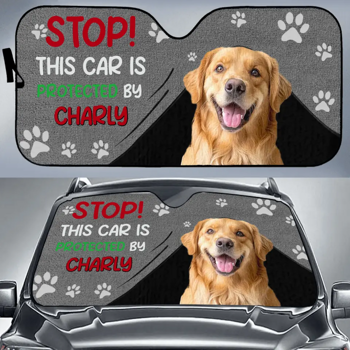 Custom Personalized Dog Car Sunshade - Upto 3 Dogs - Gift Idea For Dog Lover - Stop This Car Is Protected By