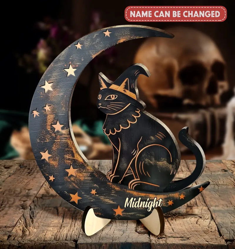 Personalized Witch Cat 2 Layered Wooden Art - Gift Idea For Cat Lover