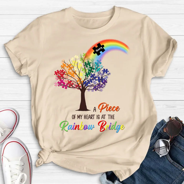 Personalized Memorial T-shirt/Long Sleeve/Sweatshirt/Hoodie - Memorial Gift Idea - A Piece Of My Heart Is At The Rainbow Bridge