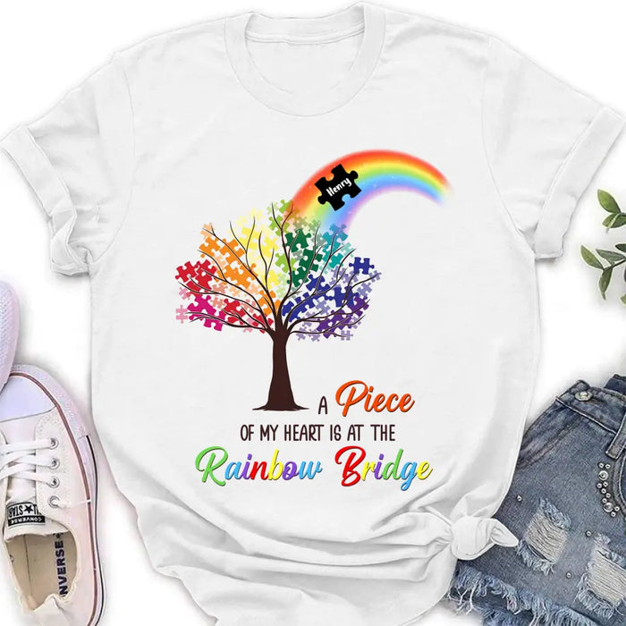 Personalized Memorial T-shirt/Long Sleeve/Sweatshirt/Hoodie - Memorial Gift Idea - A Piece Of My Heart Is At The Rainbow Bridge