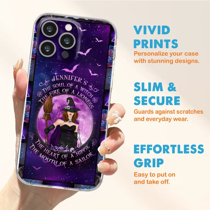 Custom Personalized Witch Purple Phone Case - Halloween Gift Idea - The Soul Of A Witch The Fire Of A Lioness - Case for iPhone/ Samsung