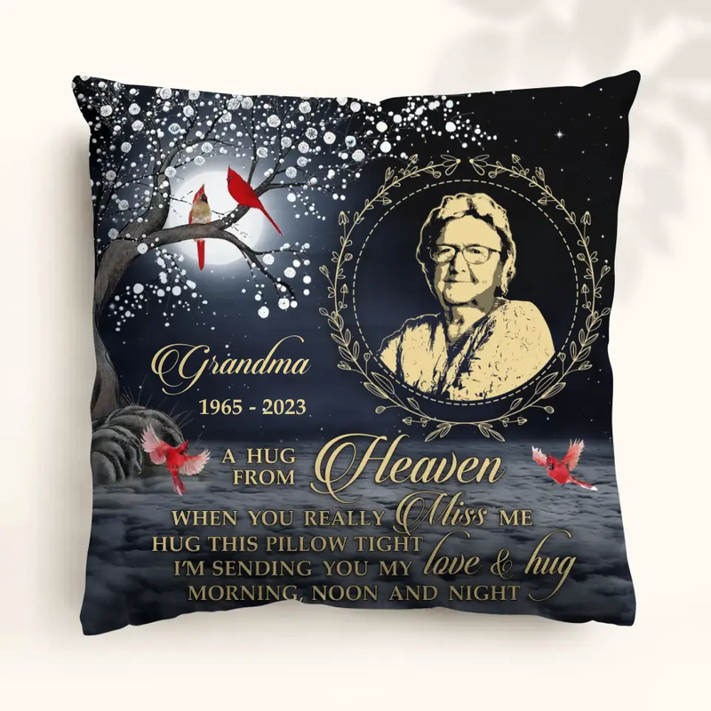 Personalized Memorial Pillow Cover - Memorial Gift Idea - A Hug From Heaven When You Really Miss Me Hug This Pillow Tight