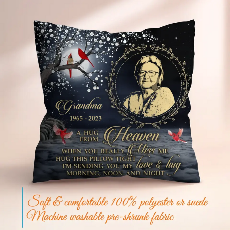 Personalized Memorial Pillow Cover - Memorial Gift Idea - A Hug From Heaven When You Really Miss Me Hug This Pillow Tight