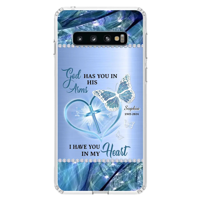 Custom Personalized Memorial Phone Case - Memorial Gift Idea For Family Member - God Has You In His Arms I Have You in My Heart - Case For iPhone/ Samsung