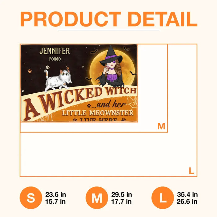 Custom Personalized Halloween Witch Cats Doormat - Gift Idea For Family/ Pet Lover - Upto 6 Cats - A Wicked Witch And Her Little Meownsters Live Here