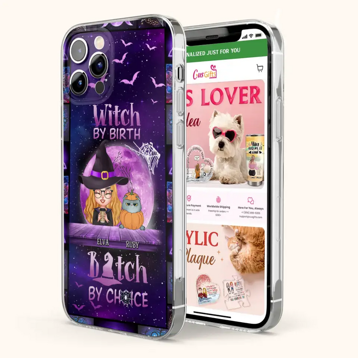 Custom Personalized Witch Phone Case - Gift Idea For Witch/ Dog/ Cat Lover - Upto 4 Pets - Witch By Birth - Case For iPhone/ Samsung