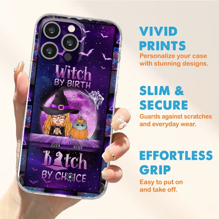 Custom Personalized Witch Phone Case - Gift Idea For Witch/ Dog/ Cat Lover - Upto 4 Pets - Witch By Birth - Case For iPhone/ Samsung