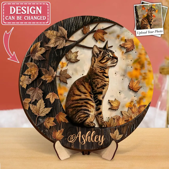 Custom Personalized Cat Moon 2 Layered Wooden Art - Upload Photo - Gift Idea For Cat Lover