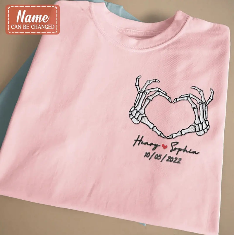 Personalized Skeleton Embroidered T-shirt/Sweater/Hoodie - Gift Idea For Couple