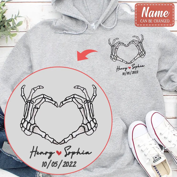 Custom Personalized Skeleton Embroidered T-shirt/ Sweater/ Hoodie - Gift Idea For Couple