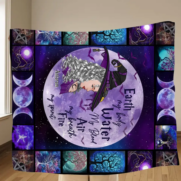 Custom Personalized Witch Quilt/Fleece Throw Blanket - Gift Idea For Witch Lover - Earth My Body Water My Blood Air My Breath Fire My Spirit