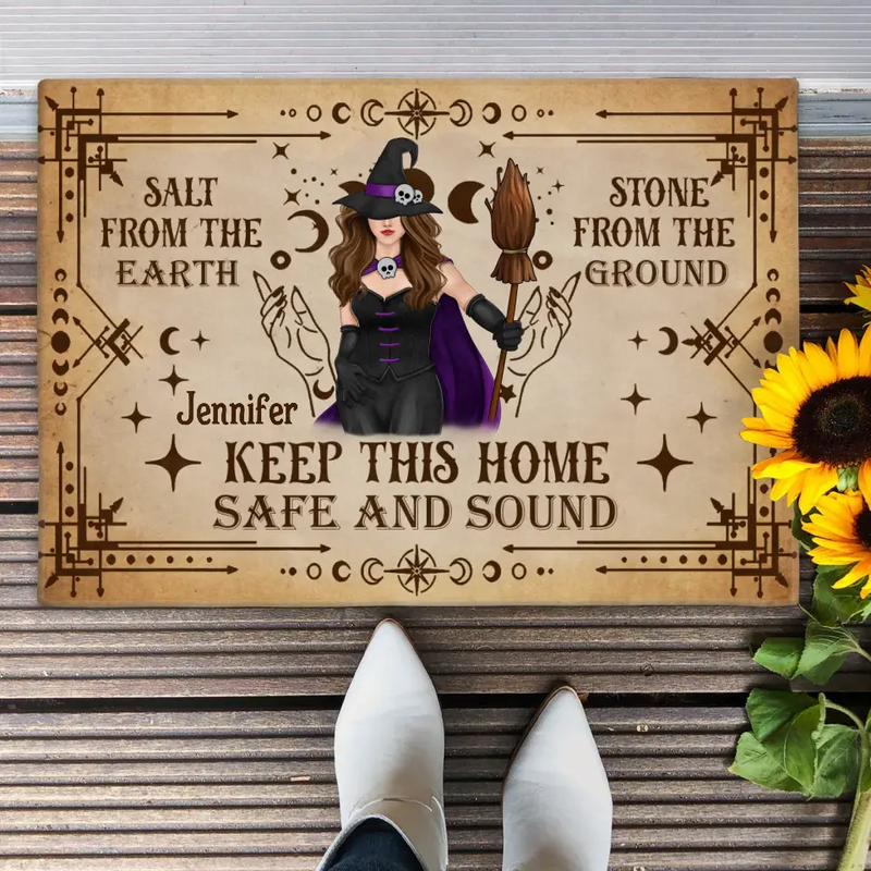 Personalized Witch Doormat - Halloween Gift Idea - Keep This Home Safe And Sound