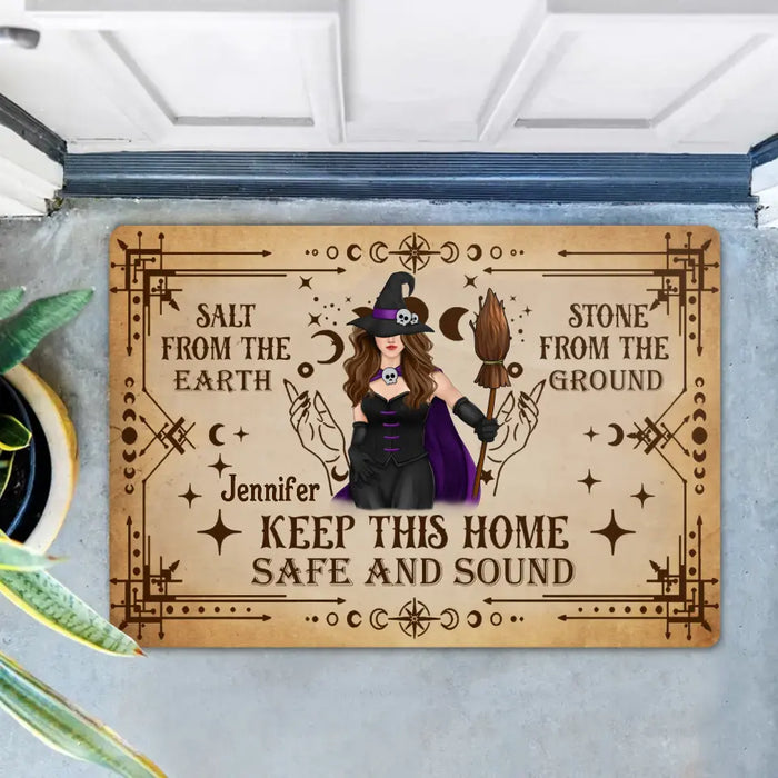 Custom Personalized Witch Doormat - Halloween Gift Idea - Keep This Home Safe And Sound