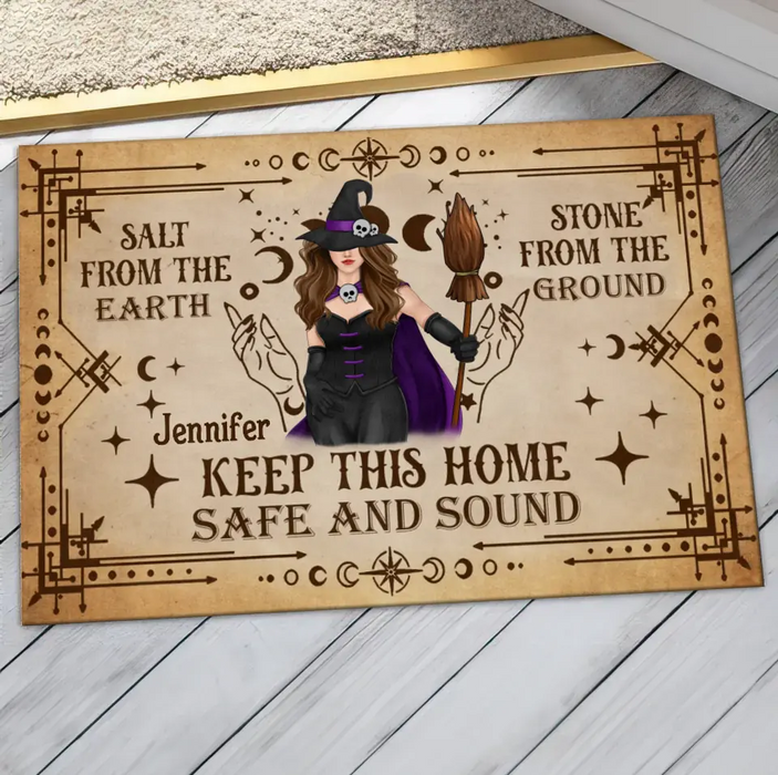 Custom Personalized Witch Doormat - Halloween Gift Idea - Keep This Home Safe And Sound