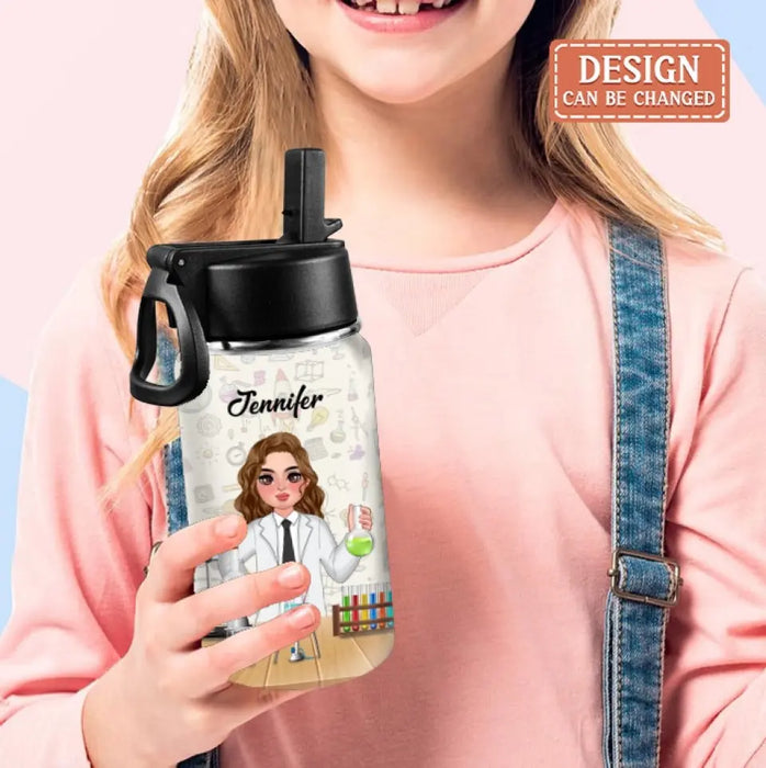 Custom Personalized Science Kid Water Bottle With Straw Lid - Gift Idea For Your Kid/ Back To School