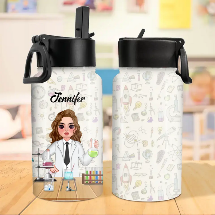 Custom Personalized Science Kid Water Bottle With Straw Lid - Gift Idea For Your Kid/ Back To School