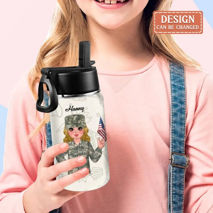 Custom Personalized Army Kid Water Bottle With Straw Lid - Gift Idea For Your Kid/ Back To School