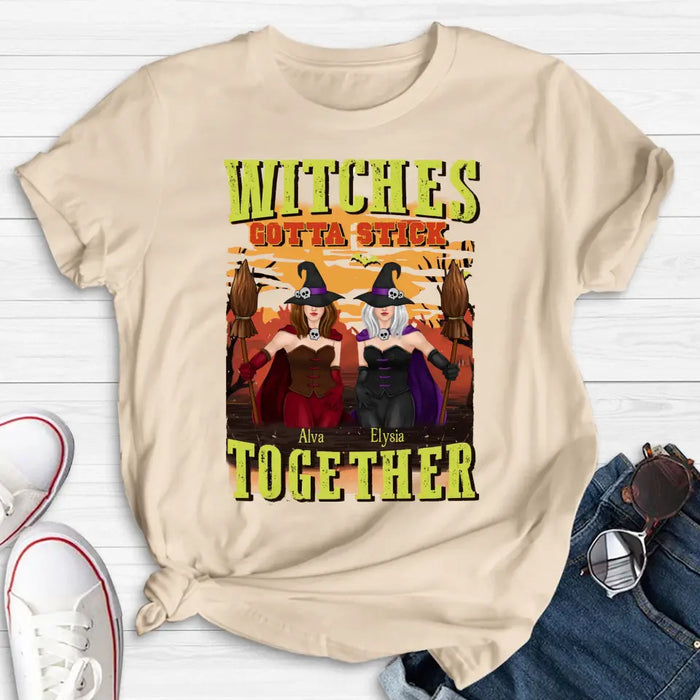 Custom Personalized Witch Besties T-shirt/ Long Sleeve/ Sweatshirt/ Hoodie - Halloween Gift Idea For Friends/ Besties/ Sisters - Witches Gotta Stick Together