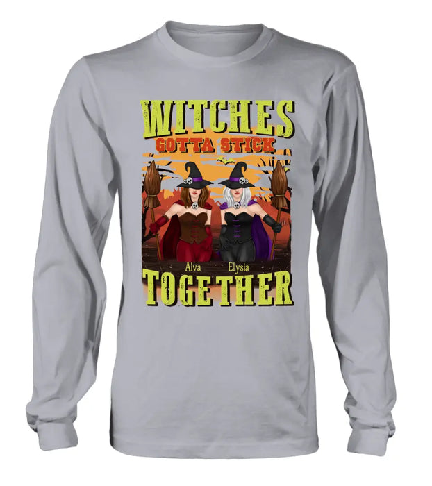 Custom Personalized Witch Besties T-shirt/ Long Sleeve/ Sweatshirt/ Hoodie - Halloween Gift Idea For Friends/ Besties/ Sisters - Witches Gotta Stick Together