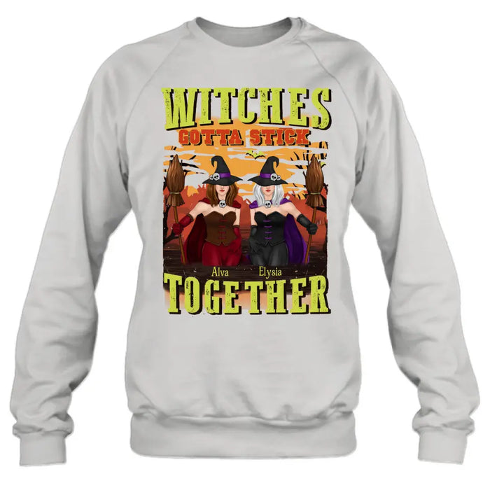 Custom Personalized Witch Besties T-shirt/ Long Sleeve/ Sweatshirt/ Hoodie - Halloween Gift Idea For Friends/ Besties/ Sisters - Witches Gotta Stick Together