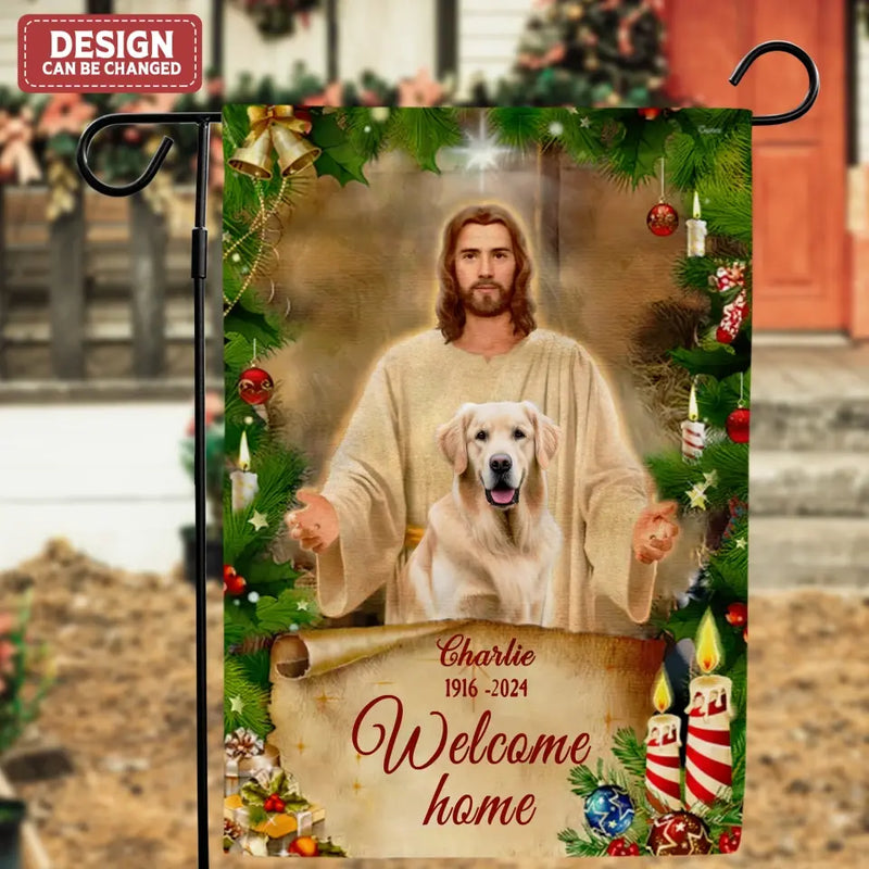 Personalized Welcome Home Memorial Flag Sign - Memorial Gift Idea For Family Members - God Has You In His Arms I Have You In My Heart