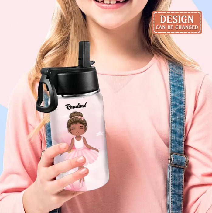 Custom Personalized Ballet Kid Water Bottle With Straw Lid - Gift Idea For Your Kid/ Back To School