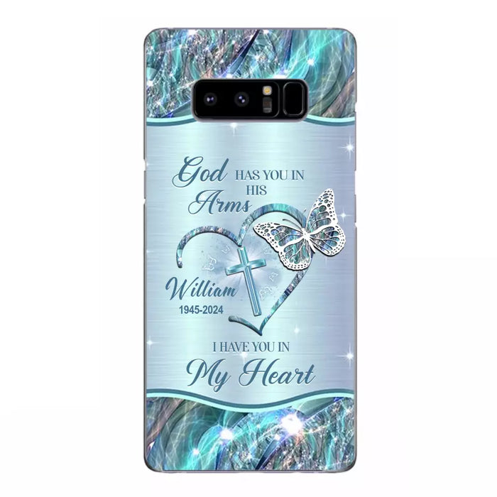 Custom Personalized Memorial Phone Case - Memorial Gift For Family Member - God Has You In His Arms I Have You In My Heart - Case For iPhone/ Samsung