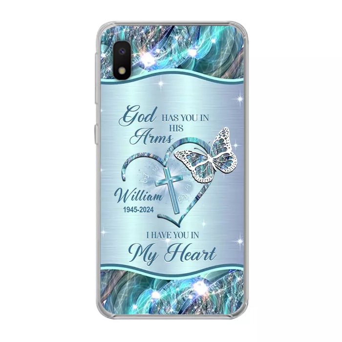 Custom Personalized Memorial Phone Case - Memorial Gift For Family Member - God Has You In His Arms I Have You In My Heart - Case For iPhone/ Samsung