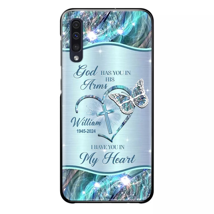 Custom Personalized Memorial Phone Case - Memorial Gift For Family Member - God Has You In His Arms I Have You In My Heart - Case For iPhone/ Samsung