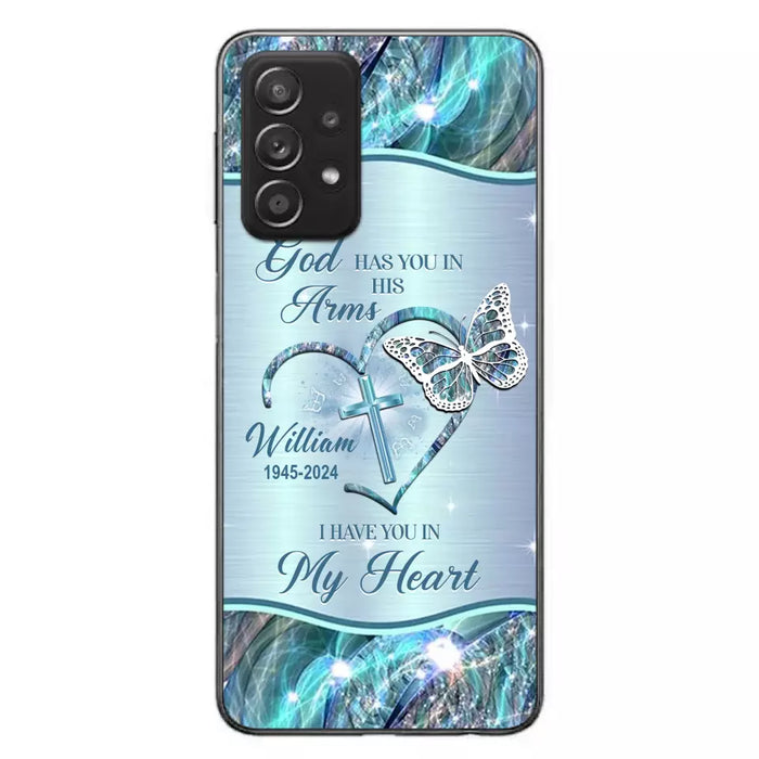 Custom Personalized Memorial Phone Case - Memorial Gift For Family Member - God Has You In His Arms I Have You In My Heart - Case For iPhone/ Samsung