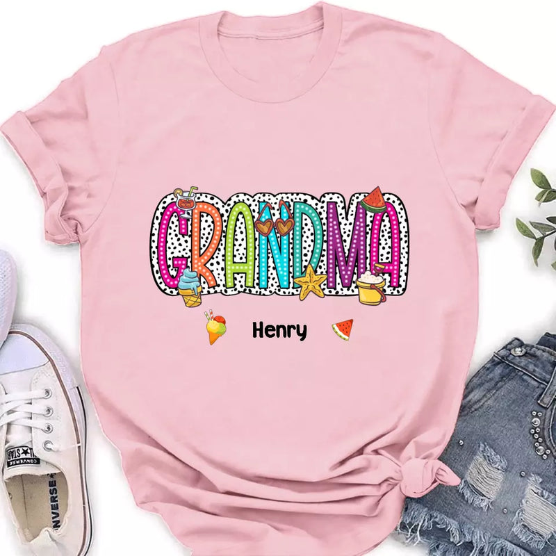 Personalized Grandma Summer Dalmatian Dots T-shirt - Summer  Gift Idea From Kids to Gigi/Grandma - Custom Names with up to 9 Kids