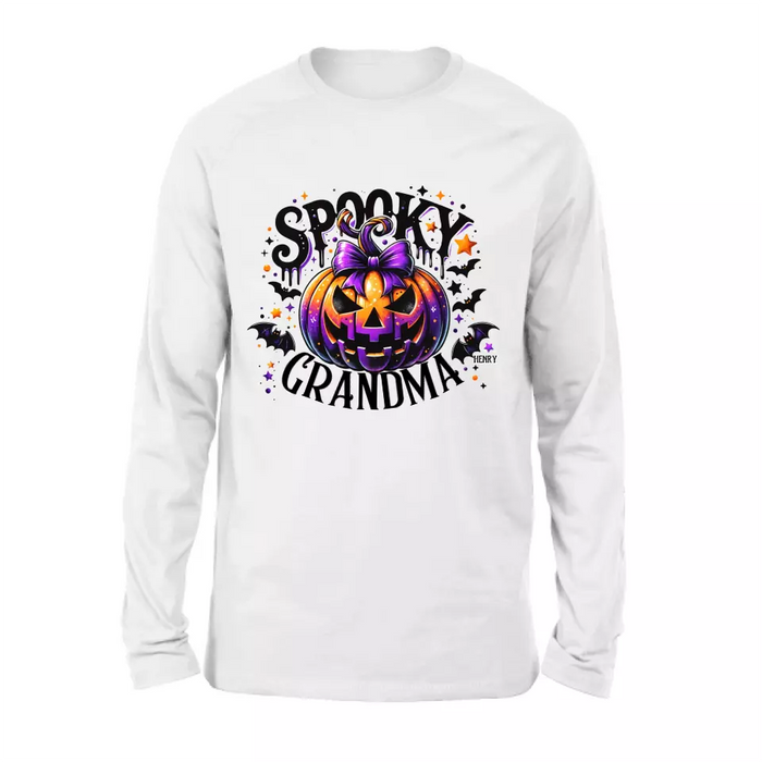 Custom Personalized Grandma Spooky Pumpkin T-shirt/ Long Sleeve/ Sweatshirt/ Hoodie - Halloween Gift Idea For Grandma/ Mother - Upto 10 Kids