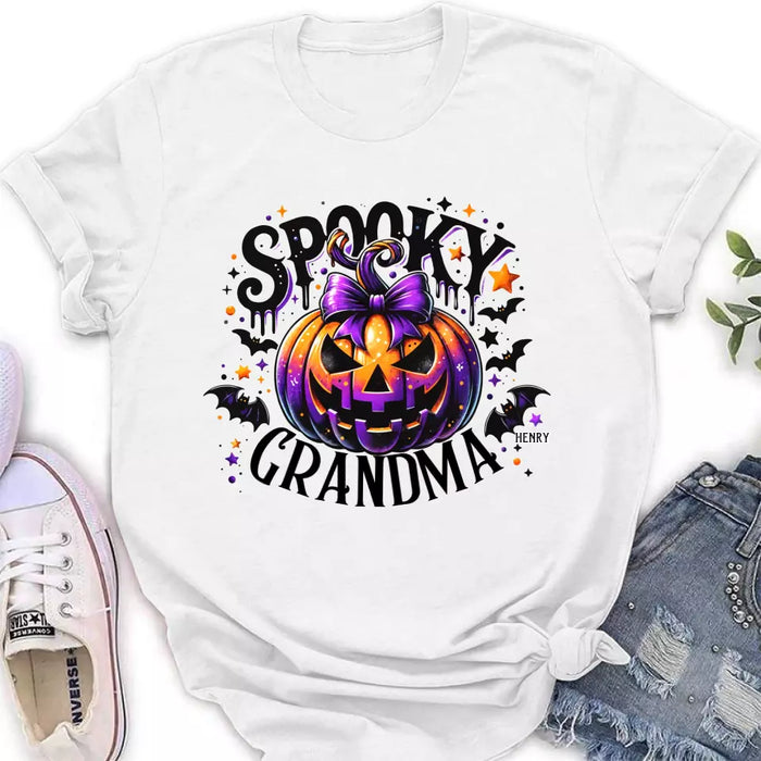 Custom Personalized Grandma Spooky Pumpkin T-shirt/ Long Sleeve/ Sweatshirt/ Hoodie - Halloween Gift Idea For Grandma/ Mother - Upto 10 Kids