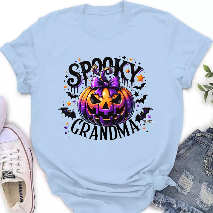 Custom Personalized Grandma Spooky Pumpkin T-shirt/ Long Sleeve/ Sweatshirt/ Hoodie - Halloween Gift Idea For Grandma/ Mother - Upto 10 Kids