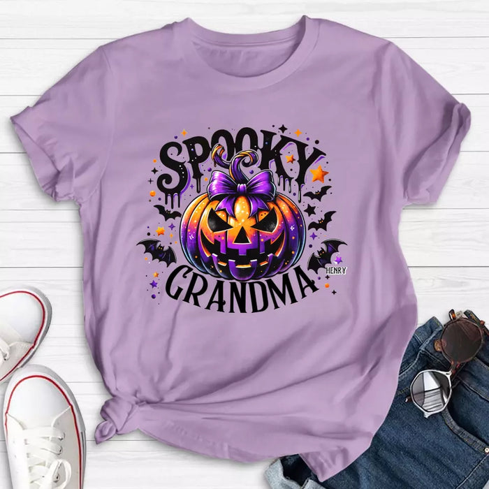 Custom Personalized Grandma Spooky Pumpkin T-shirt/ Long Sleeve/ Sweatshirt/ Hoodie - Halloween Gift Idea For Grandma/ Mother - Upto 10 Kids