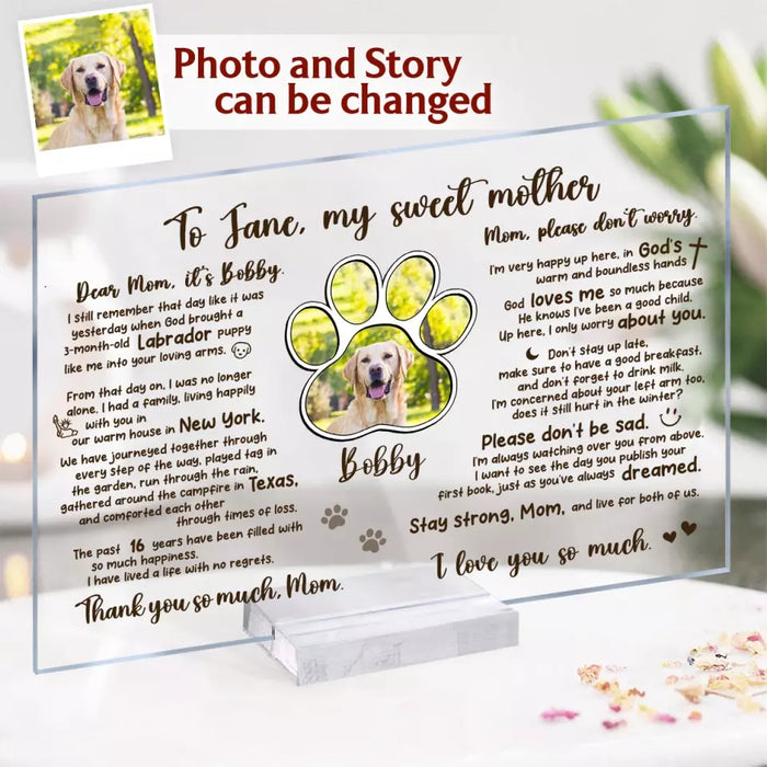 Custom Personalized Memorial Pet Acrylic Plaque - Custom Photo And Dog's Story - Memorial Gift Idea For Dog Lover