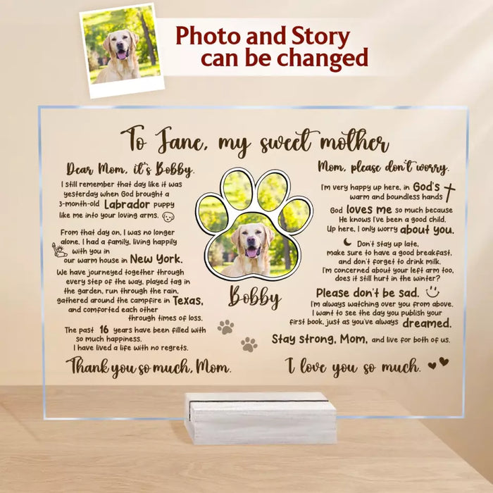 Custom Personalized Memorial Pet Acrylic Plaque - Custom Photo And Dog's Story - Memorial Gift Idea For Dog Lover