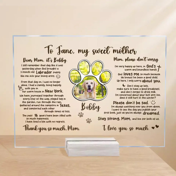 Custom Personalized Memorial Pet Acrylic Plaque - Custom Photo And Dog's Story - Memorial Gift Idea For Dog Lover