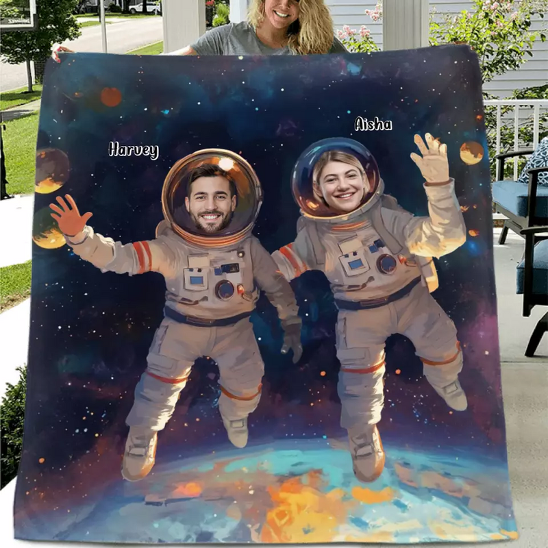 Personalized Astronus Fleece Throw Blanket/Quilt - Adult/Couple With Up to 5 Kids - Upload Photo - Gift Idea For Family