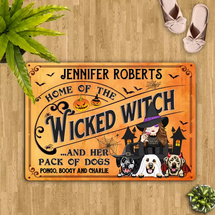 Custom Personalized Wicked Witch Dog Doormat - Halloween Gift Idea For Witch/ Dog Lovers With Up To 3 Dogs - Home Of The Wicked Witch And Her Pack Of Dogs